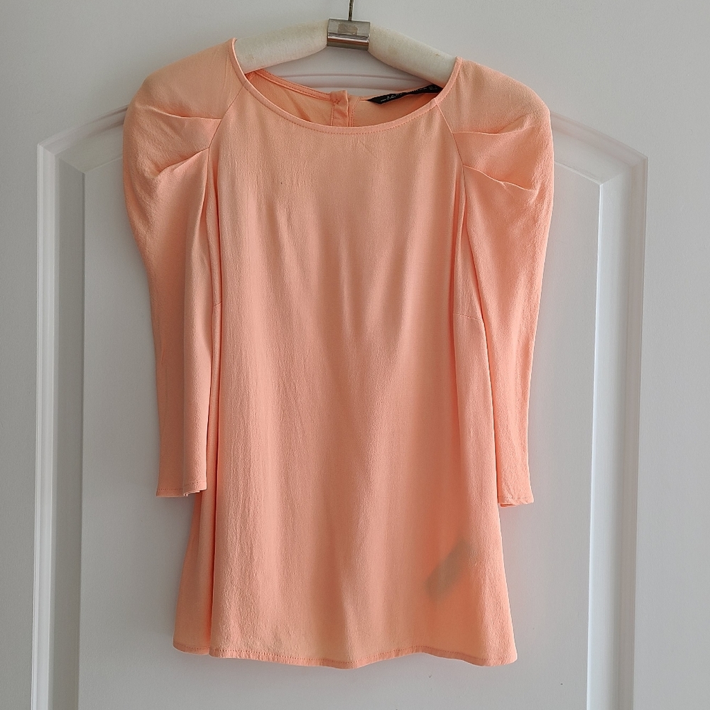Zara puff sleeves round neck blouse
